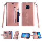For Huawei Mate 20 Pro Multifunctional Zipper Horizontal Flip Leather Case with Holder & Wallet & 9 Card Slots & Lanyard(Rose Gold) - 1