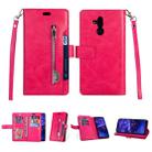 For Huawei Mate 20 lite Multifunctional Zipper Horizontal Flip Leather Case with Holder & Wallet & 9 Card Slots & Lanyard(Rose Red) - 1