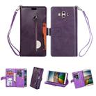 For Huawei Mate 10 Multifunctional Zipper Horizontal Flip Leather Case with Holder & Wallet & 9 Card Slots & Lanyard(Purple) - 1