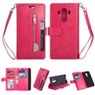 For Huawei Mate 10 Pro Multifunctional Zipper Horizontal Flip Leather Case with Holder & Wallet & 9 Card Slots & Lanyard(Rose Red) - 1