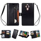 For Huawei Mate 9 Multifunctional Zipper Horizontal Flip Leather Case with Holder & Wallet & 9 Card Slots & Lanyard(Black) - 1