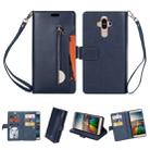 For Huawei Mate 9 Multifunctional Zipper Horizontal Flip Leather Case with Holder & Wallet & 9 Card Slots & Lanyard(Blue) - 1