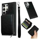 For Samsung Galaxy S22 Ultra 5G Solid Color Zipper 11-Card Slots Bag Phone Case with Lanyard(Black) - 1