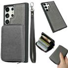 For Samsung Galaxy S22 Ultra 5G Solid Color Zipper 11-Card Slots Bag Phone Case with Lanyard(Grey) - 1