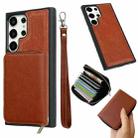 For Samsung Galaxy S21 Ultra 5G Solid Color Zipper 11-Card Slots Bag Phone Case with Lanyard(Brown) - 1