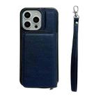 For iPhone 15 Pro Max Solid Color Zipper 11-Card Slots Bag Phone Case with Lanyard(Blue) - 2