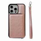 For iPhone 15 Pro Max Solid Color Zipper 11-Card Slots Bag Phone Case with Lanyard(Rose Gold) - 2