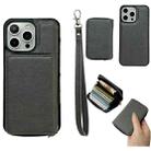 For iPhone 15 Pro Solid Color Zipper 11-Card Slots Bag Phone Case with Lanyard(Grey) - 1