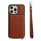 For iPhone 15 Pro Solid Color Zipper 11-Card Slots Bag Phone Case with Lanyard(Brown) - 2