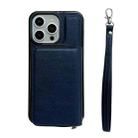 For iPhone 13 Pro Max Solid Color Zipper 11-Card Slots Bag Phone Case with Lanyard(Blue) - 2