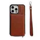 For iPhone 16 Pro Max Solid Color Zipper 11-Card Slots Bag Phone Case with Lanyard(Brown) - 2