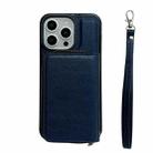 For iPhone 16 Pro Solid Color Zipper 11-Card Slots Bag Phone Case with Lanyard(Blue) - 2