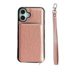 For iPhone 16 Solid Color Zipper 11-Card Slots Bag Phone Case with Lanyard(Rose Gold) - 2