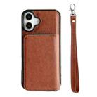 For iPhone 16 Solid Color Zipper 11-Card Slots Bag Phone Case with Lanyard(Brown) - 2