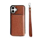 For iPhone 17 Solid Color Zipper 11-Card Slots Bag Phone Case with Lanyard(Brown) - 2