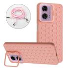 For Motorola Moto G24 / G04 Honeycomb Radiating Holder TPU Phone Case with Lanyard(Pink) - 1