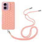 For Motorola Moto G24 / G04 Honeycomb Radiating Holder TPU Phone Case with Lanyard(Pink) - 3