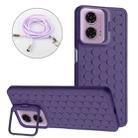 For Motorola Moto G24 / G04 Honeycomb Radiating Holder TPU Phone Case with Lanyard(Purple) - 1