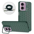 For Motorola Moto G24 / G04 Honeycomb Radiating Holder TPU Phone Case with Lanyard(Green) - 1