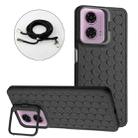 For Motorola Moto G24 / G04 Honeycomb Radiating Holder TPU Phone Case with Lanyard(Black) - 1