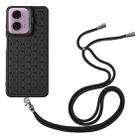 For Motorola Moto G24 / G04 Honeycomb Radiating Holder TPU Phone Case with Lanyard(Black) - 3