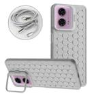 For Motorola Moto G24 / G04 Honeycomb Radiating Holder TPU Phone Case with Lanyard(Grey) - 1