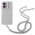 For Motorola Moto G24 / G04 Honeycomb Radiating Holder TPU Phone Case with Lanyard(Grey) - 3