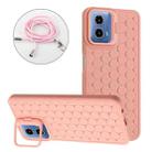 For Motorola Moto G34 Honeycomb Radiating Holder TPU Phone Case with Lanyard(Pink) - 1