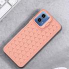 For Motorola Moto G34 Honeycomb Radiating Holder TPU Phone Case with Lanyard(Pink) - 2