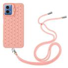 For Motorola Moto G34 Honeycomb Radiating Holder TPU Phone Case with Lanyard(Pink) - 3