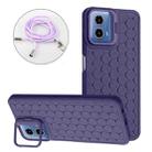 For Motorola Moto G34 Honeycomb Radiating Holder TPU Phone Case with Lanyard(Purple) - 1