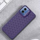 For Motorola Moto G34 Honeycomb Radiating Holder TPU Phone Case with Lanyard(Purple) - 2