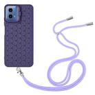 For Motorola Moto G34 Honeycomb Radiating Holder TPU Phone Case with Lanyard(Purple) - 3