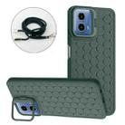 For Motorola Moto G34 Honeycomb Radiating Holder TPU Phone Case with Lanyard(Green) - 1