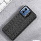 For Motorola Moto G34 Honeycomb Radiating Holder TPU Phone Case with Lanyard(Black) - 2