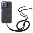 For Motorola Moto G34 Honeycomb Radiating Holder TPU Phone Case with Lanyard(Black) - 3