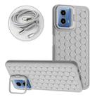 For Motorola Moto G34 Honeycomb Radiating Holder TPU Phone Case with Lanyard(Grey) - 1