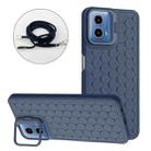 For Motorola Moto G34 Honeycomb Radiating Holder TPU Phone Case with Lanyard(Blue) - 1