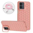 For Motorola Moto G14 Honeycomb Radiating Holder TPU Phone Case with Lanyard(Pink) - 1