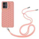 For Motorola Moto G14 Honeycomb Radiating Holder TPU Phone Case with Lanyard(Pink) - 3