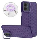 For Motorola Moto G14 Honeycomb Radiating Holder TPU Phone Case with Lanyard(Purple) - 1