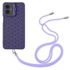 For Motorola Moto G14 Honeycomb Radiating Holder TPU Phone Case with Lanyard(Purple) - 3