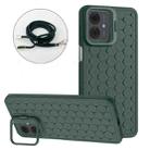 For Motorola Moto G14 Honeycomb Radiating Holder TPU Phone Case with Lanyard(Green) - 1