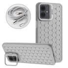 For Motorola Moto G14 Honeycomb Radiating Holder TPU Phone Case with Lanyard(Grey) - 1