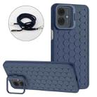 For Motorola Moto G14 Honeycomb Radiating Holder TPU Phone Case with Lanyard(Blue) - 1