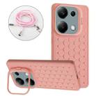 For Xiaomi Redmi Note 13 Pro 4G Honeycomb Radiating Holder TPU Phone Case with Lanyard(Pink) - 1