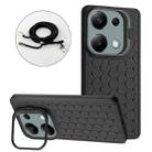 For Xiaomi Redmi Note 13 Pro 4G Honeycomb Radiating Holder TPU Phone Case with Lanyard(Black) - 1