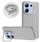 For Xiaomi Redmi Note 13 4G Honeycomb Radiating Holder TPU Phone Case with Lanyard(Grey) - 1