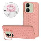 For Xiaomi Redmi 13C Honeycomb Radiating Holder TPU Phone Case with Lanyard(Pink) - 1