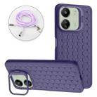 For Xiaomi Redmi 13C Honeycomb Radiating Holder TPU Phone Case with Lanyard(Purple) - 1